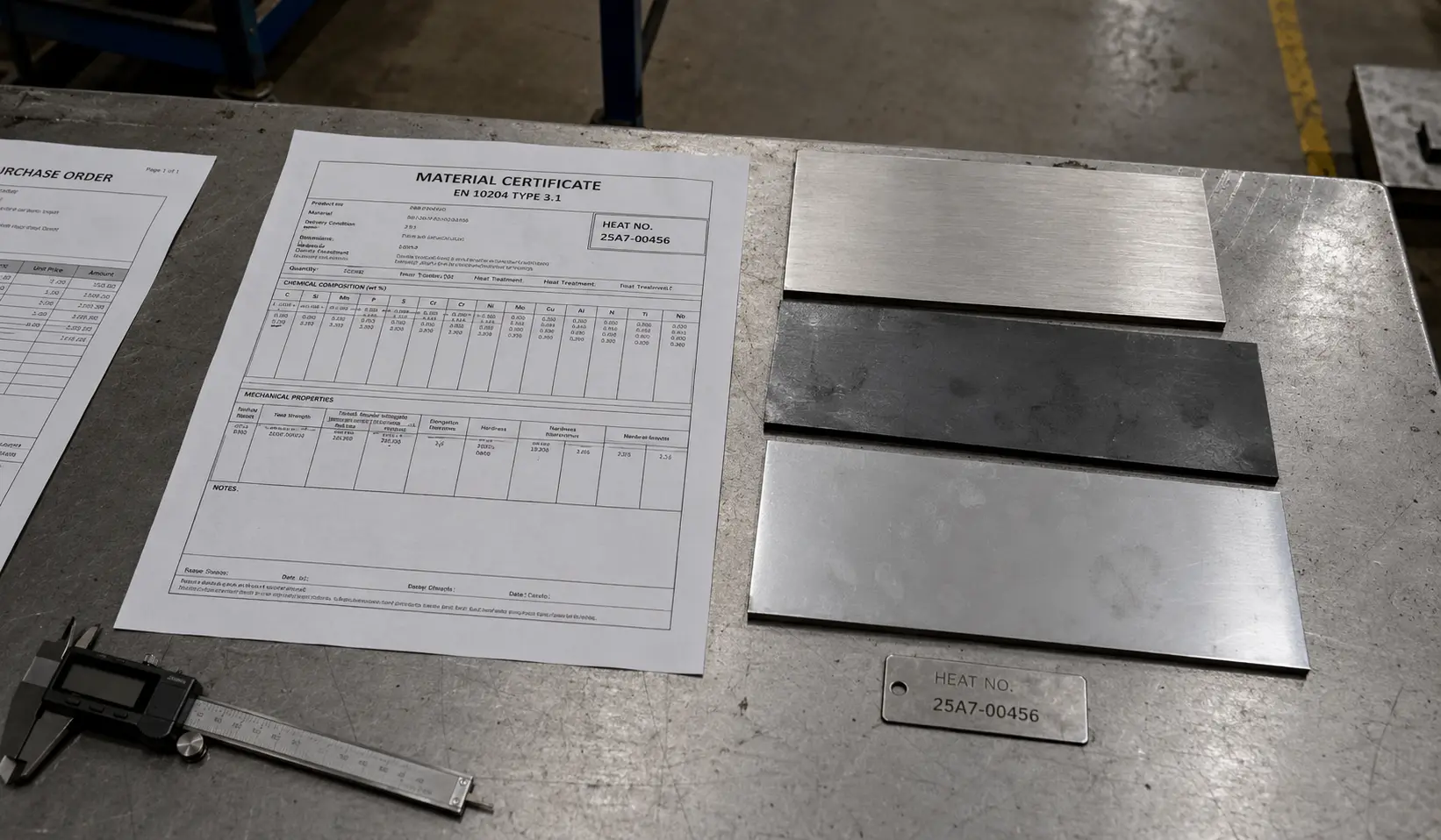 Materialzertifikat für Blech mit EN 10204 Typ 3.1 und Schmelzennummern-Rückverfolgbarkeit