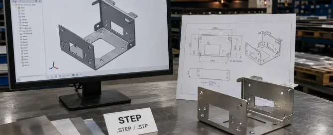 STEP-Datei für die Blechfertigung mit 3D-CAD-Modell und gefertigtem Metallteil