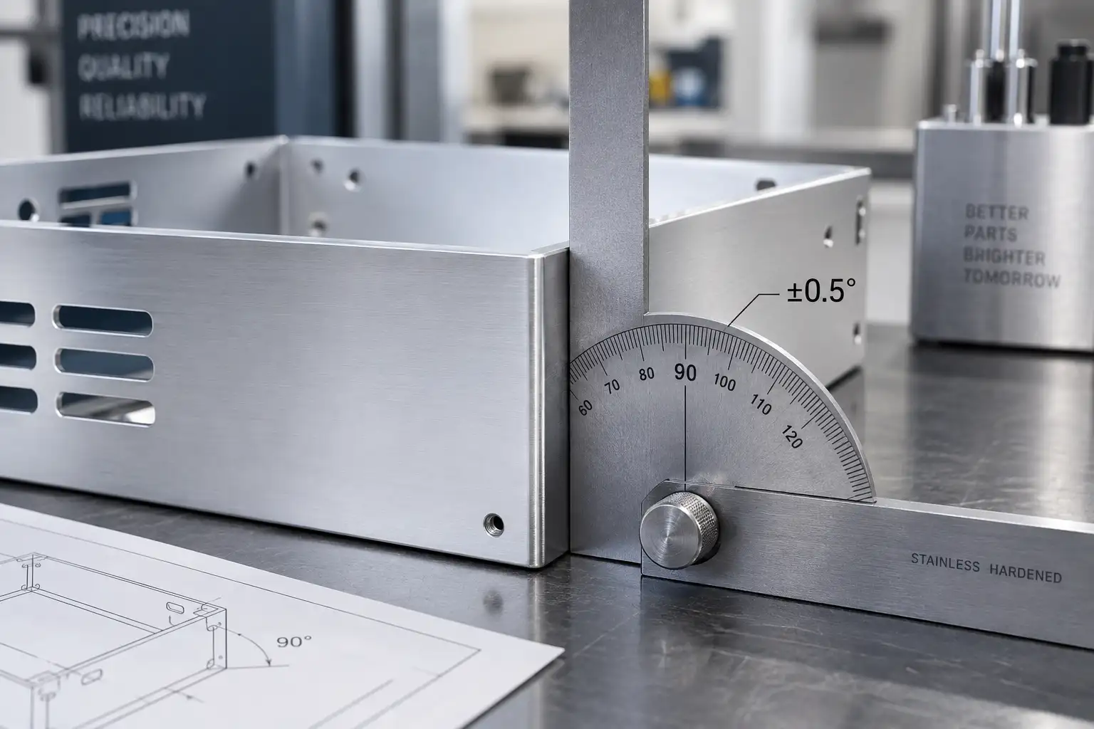 Präzisions-Blechbauteil mit ±0,5° Prägebiege-Genauigkeit