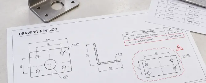 Revisionskontrolle technischer Zeichnungen mit Revisionstabelle und Zeichnungsversion