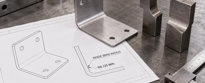 Angabe des minimalen inneren Biegeradius auf einer technischen Blechzeichnung