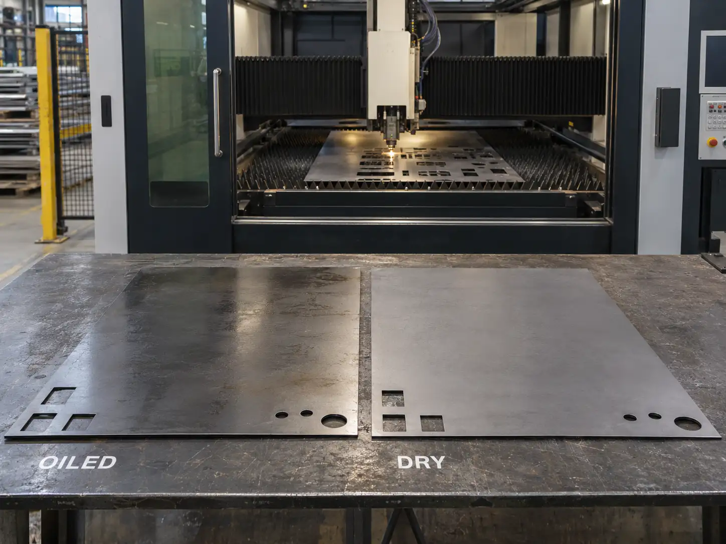 Vergleich von geöltem und trockenem Blech für das Laserschneiden